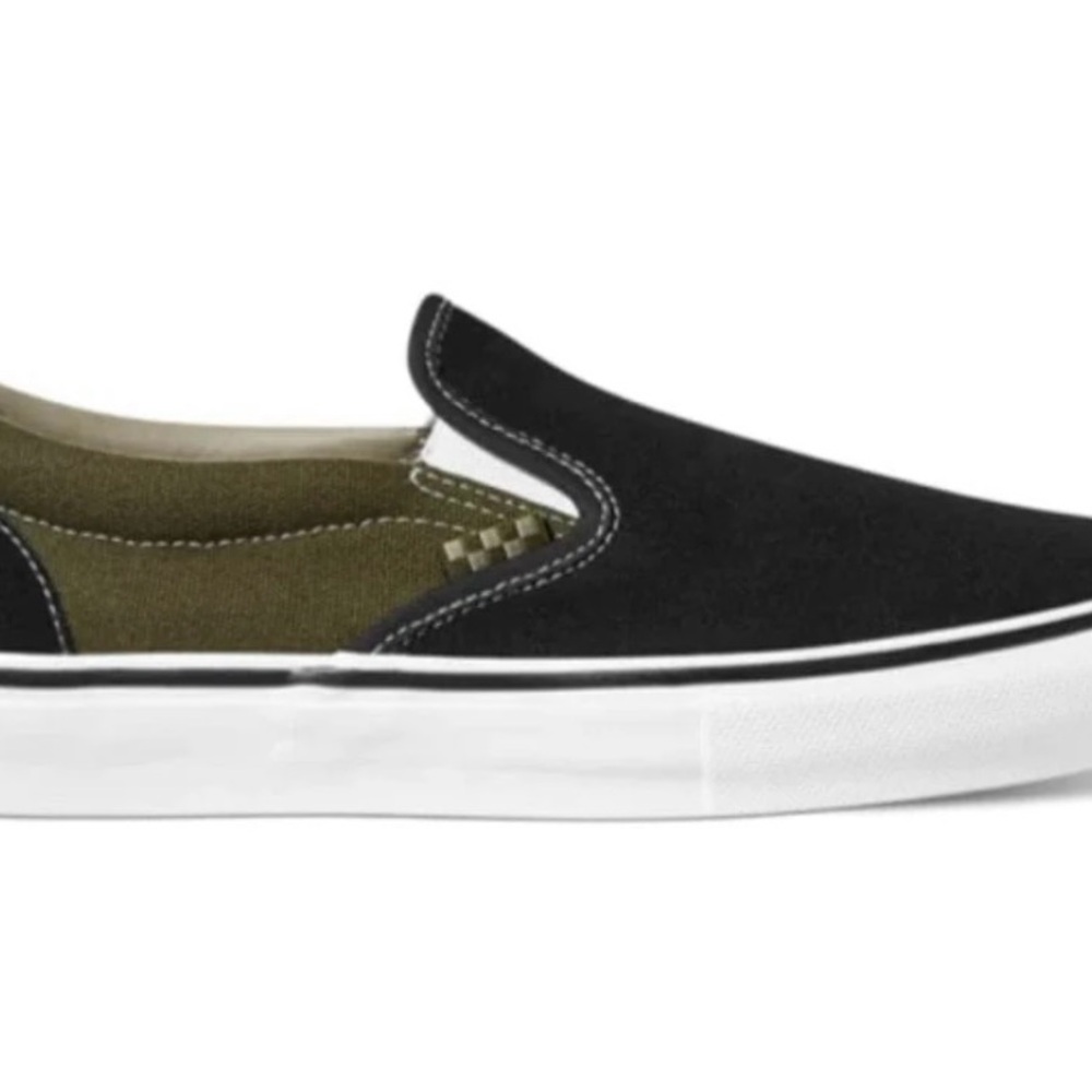 VANS SKATE SLIP ON BLACK & OLIVE SUEDE POP-CUSH Men’s size 6.5  / Woman’s size 8